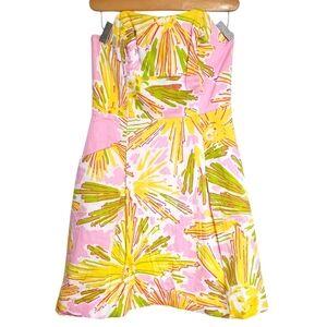 Lilly Pulitzer Skipping on Sunshine Strapless Sweetheart Mini Dress 4 Cotton